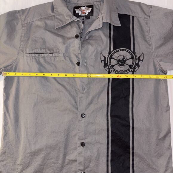 Harley Davidson Short Sleeve Cotton Button Down Shirt Gray Size Medium EUC - Picture 9 of 10